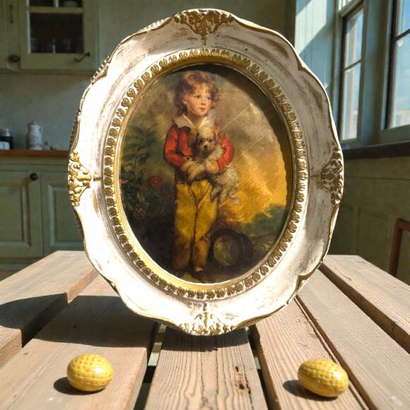 Vtg Borghese chalkware art work Girl Holding Cat Master Simpson boy with dog - Picture 2 of 6